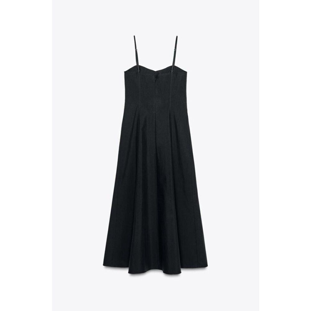 Zara Womens Midi Dress xl Navy Blue Poplin V-Neck Zw Collection 2973/257 NWT - Picture 5 of 14